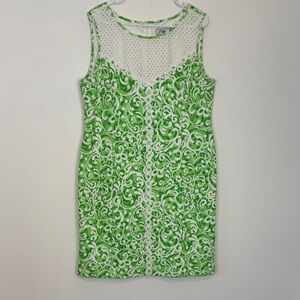 Jessica Howard Lime Green and White Sleeveless Dress with Embroidery. Size 16/18